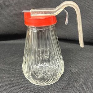 Vintage Glass Syrup Dispenser with Red Lid